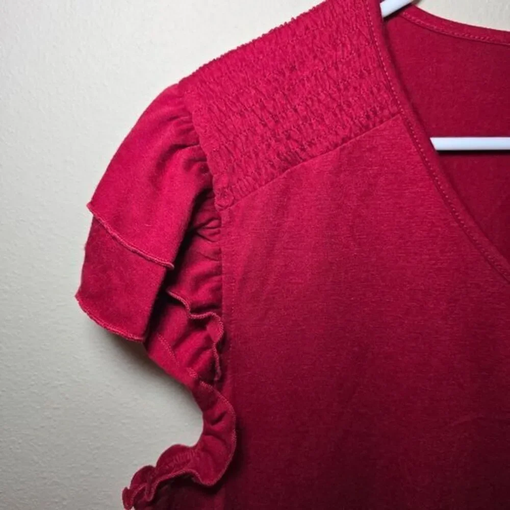 Pretty Fashion Red Ruffle Sleeve V-Neck Top Casual Summer Blouse- Size‎ Large - Picture 4 of 9